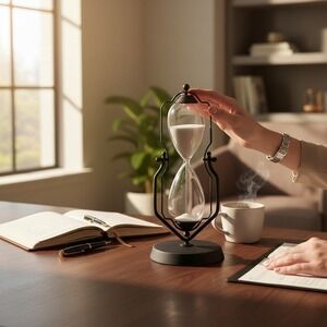 Rotating Hourglass Timer Black Metal Glass Home Decor Brand New